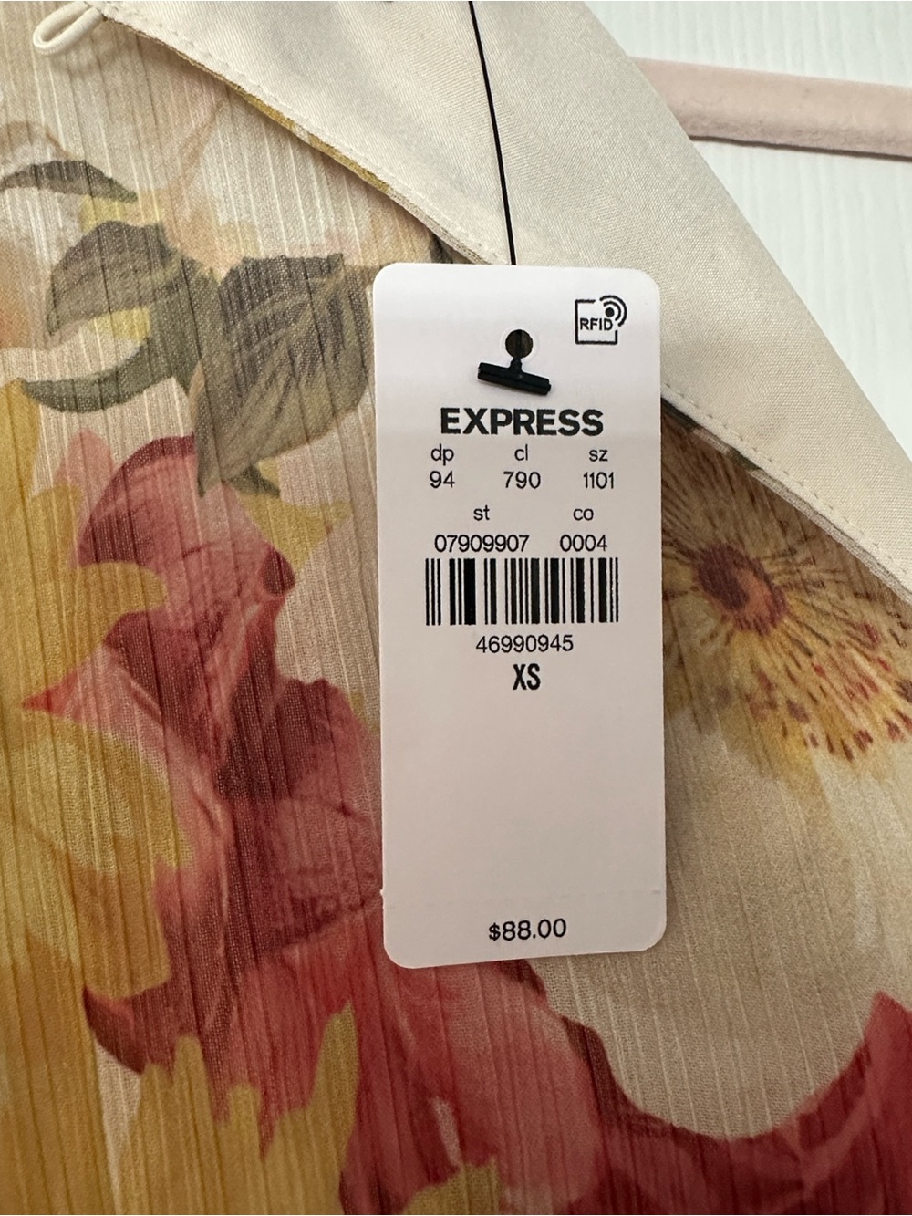 Express Floral Pleated Shell Top in Cream, Pink and Yellow